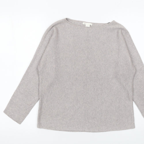 H&M Women Beige XS Boat Neck Long Sleeve Pullover Jumper