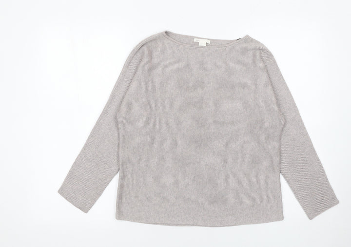 H&M Women Beige XS Boat Neck Long Sleeve Pullover Jumper