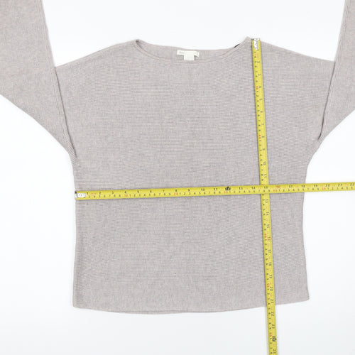 H&M Women Beige XS Boat Neck Long Sleeve Pullover Jumper