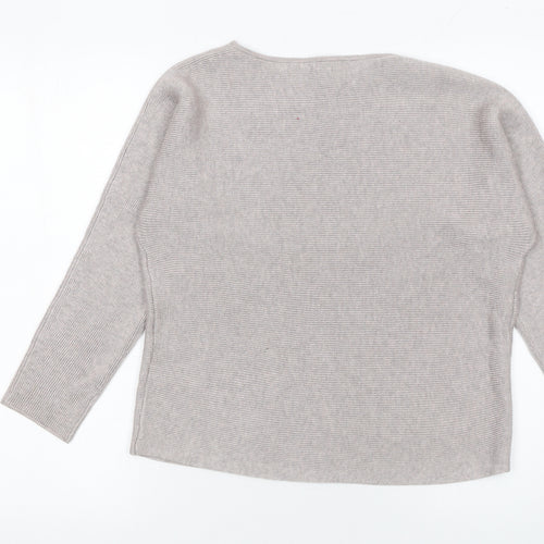 H&M Women Beige XS Boat Neck Long Sleeve Pullover Jumper