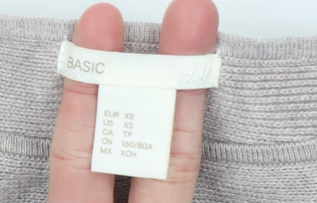 H&M Women Beige XS Boat Neck Long Sleeve Pullover Jumper