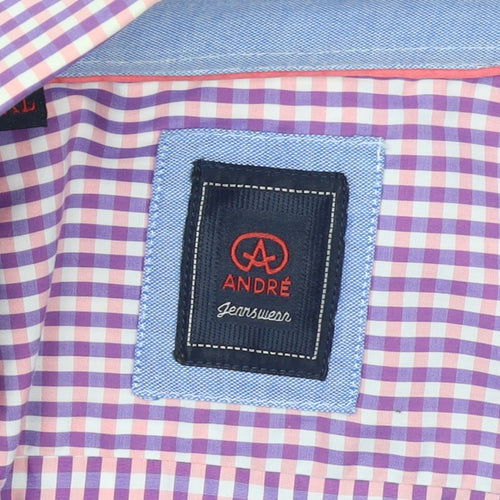 André Jeanswear Men’s Purple Check Cotton Button-Up Shirt Size L