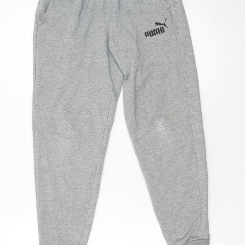 Puma Boys Grey Jogger Trousers 11-12 Years Regular Fit Cotton Blend
