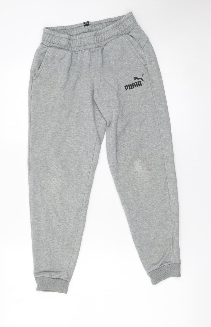 Puma Boys Grey Jogger Trousers 11-12 Years Regular Fit Cotton Blend
