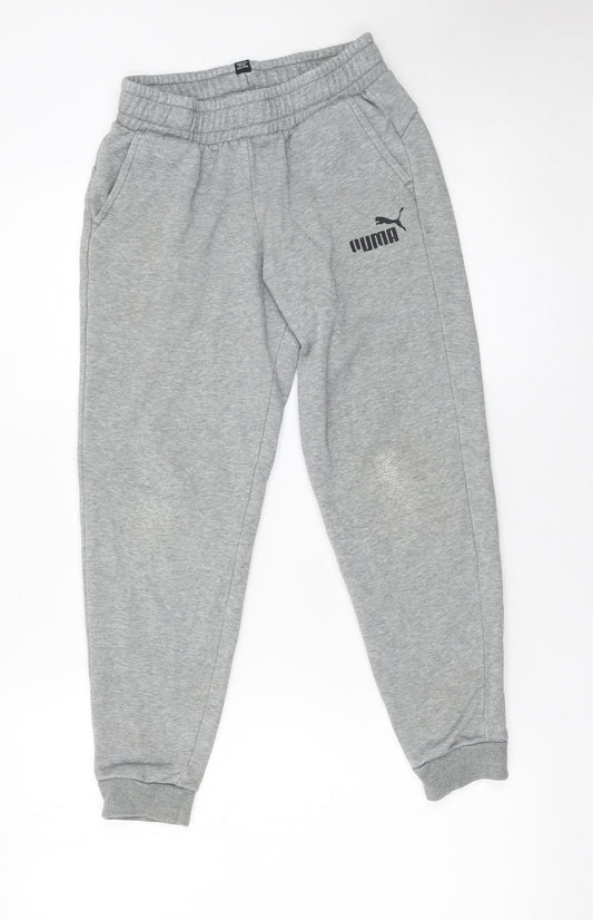 Puma Boys Grey Jogger Trousers 11-12 Years Regular Fit Cotton Blend