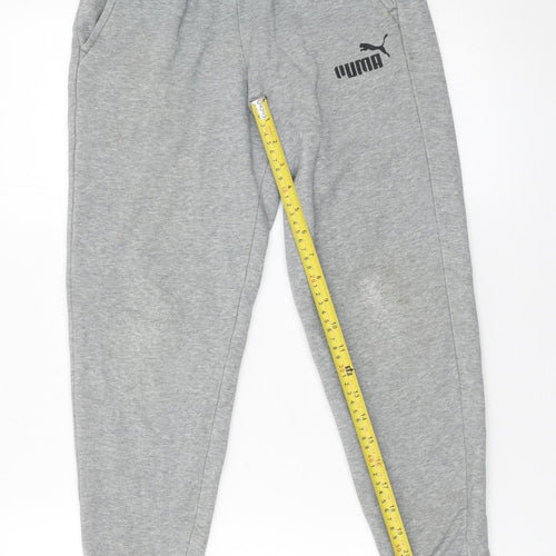 Puma Boys Grey Jogger Trousers 11-12 Years Regular Fit Cotton Blend