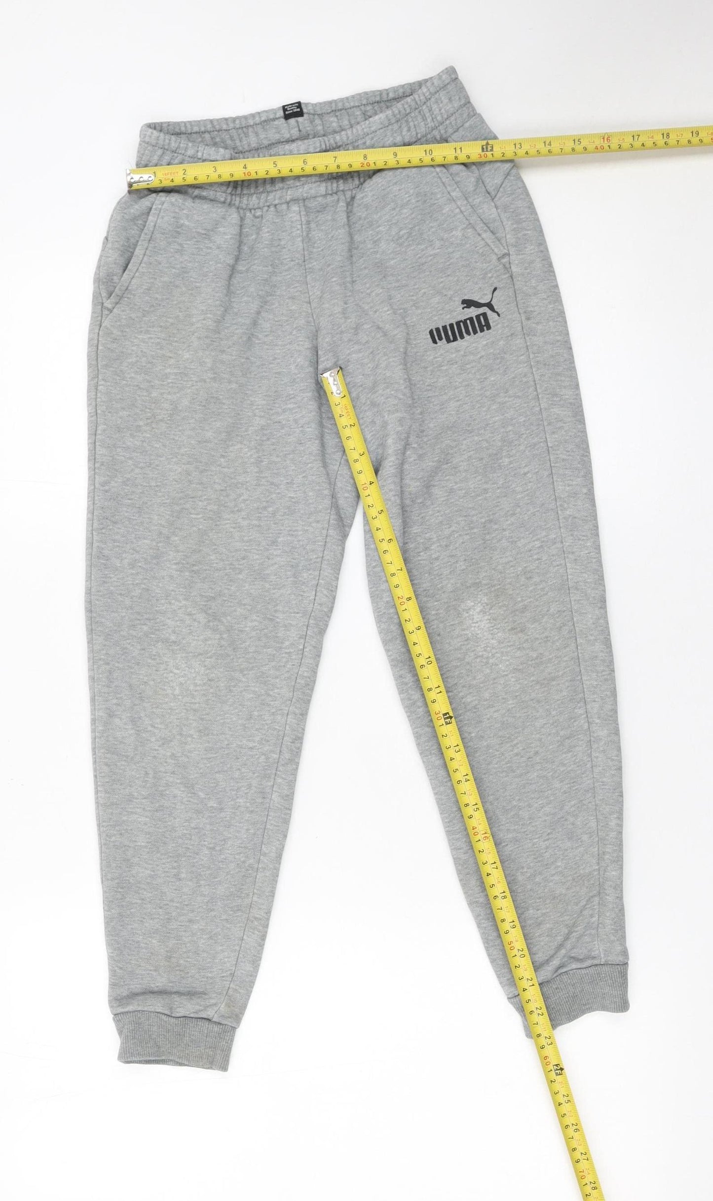 Puma Boys Grey Jogger Trousers 11-12 Years Regular Fit Cotton Blend