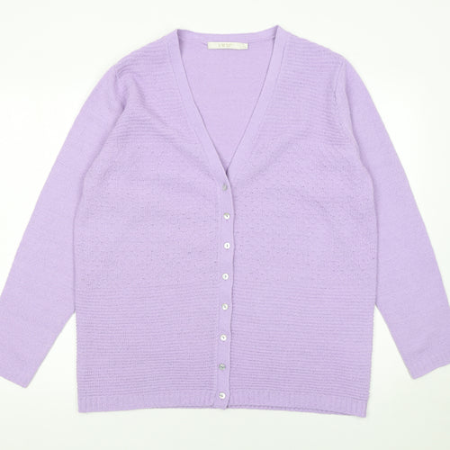 EWM Women's Purple V-Neck Cardigan Size L 18-20 Acrylic Knit