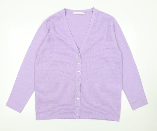 EWM Women's Purple V-Neck Cardigan Size L 18-20 Acrylic Knit