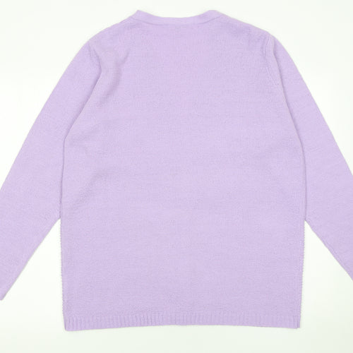 EWM Women's Purple V-Neck Cardigan Size L 18-20 Acrylic Knit