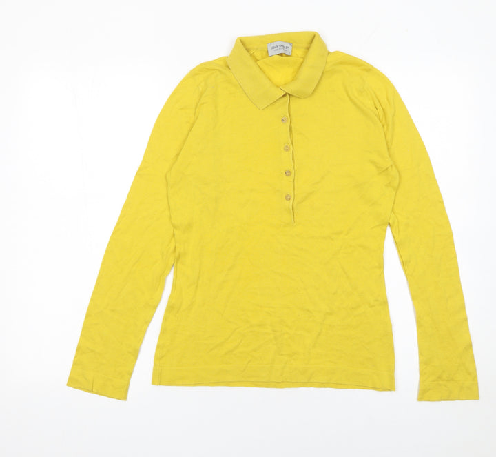 John Smedley Men's Yellow Long Sleeve Slim Fit Cotton Polo Shirt S