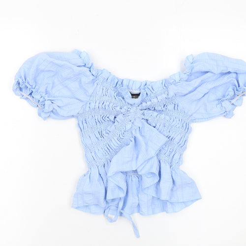 Pink Vanilla Women’s Blue Cropped Off Shoulder Puff Sleeve Blouse L