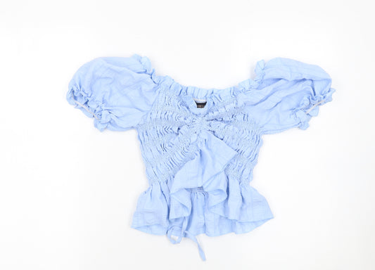 Pink Vanilla Women’s Blue Cropped Off Shoulder Puff Sleeve Blouse L