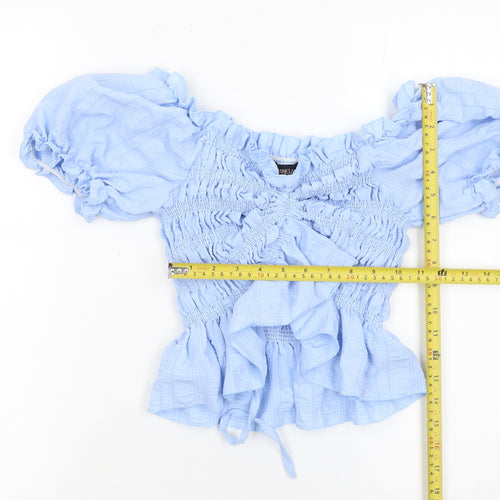 Pink Vanilla Women’s Blue Cropped Off Shoulder Puff Sleeve Blouse L