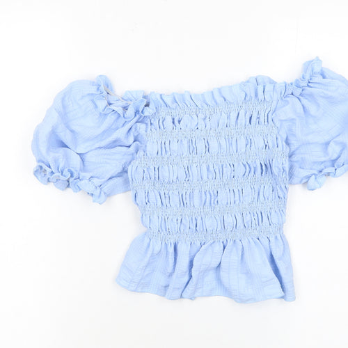 Pink Vanilla Women’s Blue Cropped Off Shoulder Puff Sleeve Blouse L