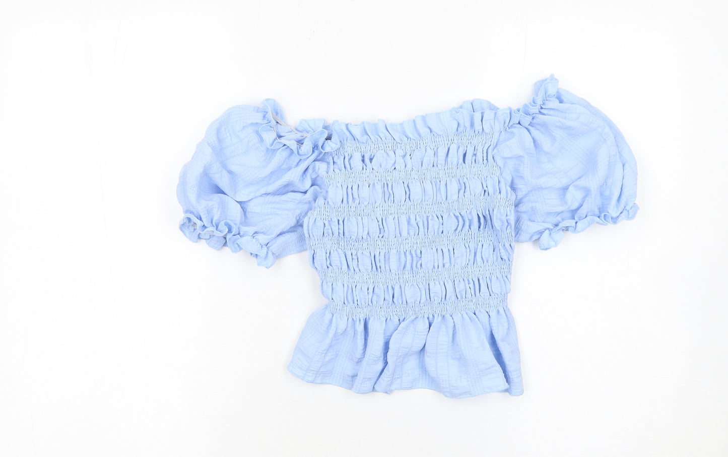 Pink Vanilla Women’s Blue Cropped Off Shoulder Puff Sleeve Blouse L