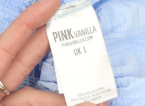 Pink Vanilla Women’s Blue Cropped Off Shoulder Puff Sleeve Blouse L