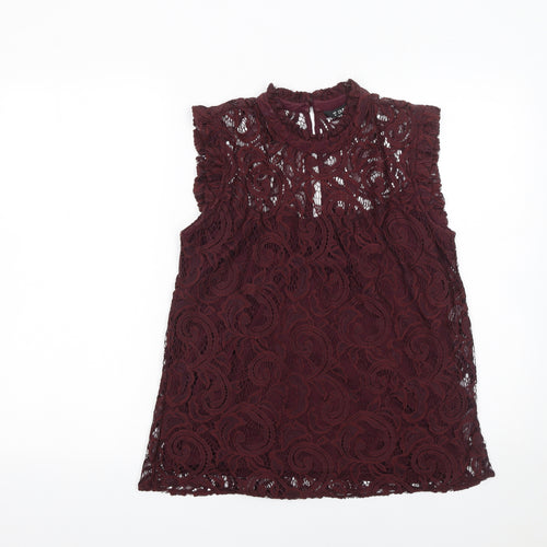 Dunnes Women Brown Lace High Neck Sleeveless Blouse Size 10