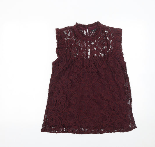 Dunnes Women Brown Lace High Neck Sleeveless Blouse Size 10