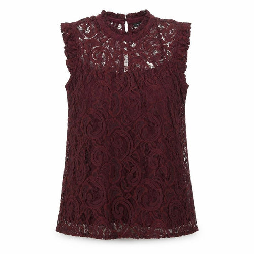 Dunnes Women Brown Lace High Neck Sleeveless Blouse Size 10