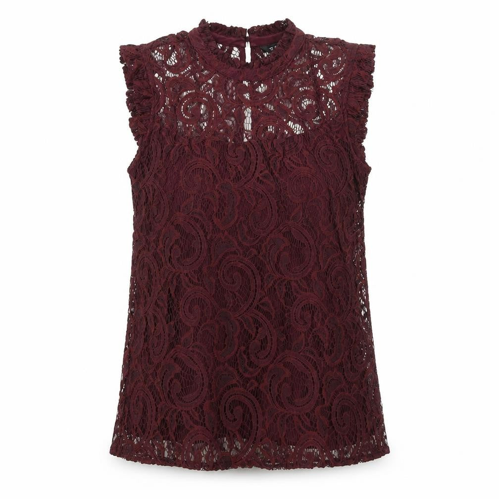 Dunnes Women Brown Lace High Neck Sleeveless Blouse Size 10