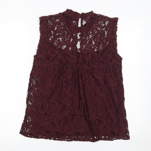 Dunnes Women Brown Lace High Neck Sleeveless Blouse Size 10