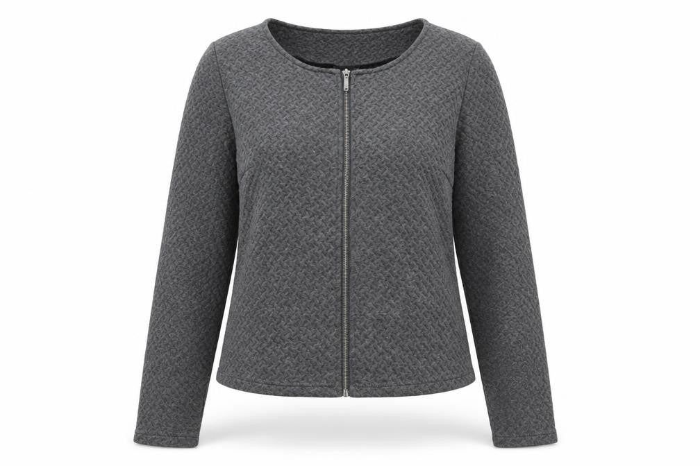Front view of VILA Women Grey Knit Zip Basic Jacket, size S