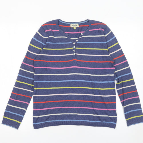 Heyton Women’s Blue Striped Cotton Henley Jumper Size 10
