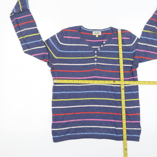 Heyton Women’s Blue Striped Cotton Henley Jumper Size 10