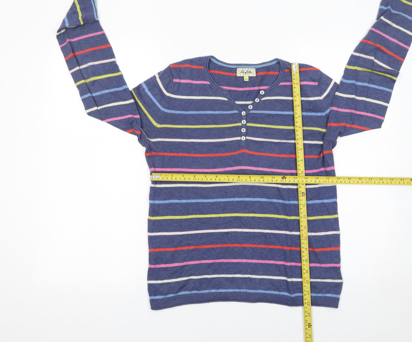 Heyton Women’s Blue Striped Cotton Henley Jumper Size 10