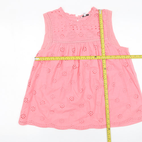 Next Womens Pink Sleeveless Broderie Anglaise Cotton Top UK 12