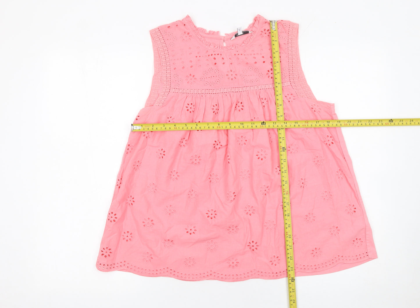 Next Womens Pink Sleeveless Broderie Anglaise Cotton Top UK 12