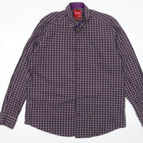6th Sense Men's Purple Checked Egyptian Cotton Button-Up Shirt XL