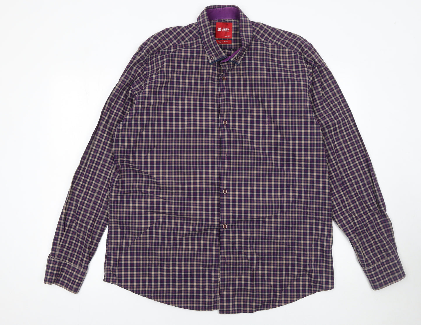 6th Sense Men's Purple Checked Egyptian Cotton Button-Up Shirt XL