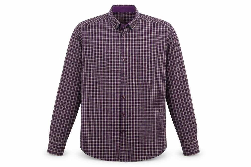6th Sense Men's Purple Checked Egyptian Cotton Button-Up Shirt XL