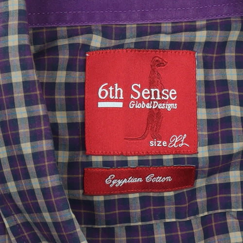6th Sense Men's Purple Checked Egyptian Cotton Button-Up Shirt XL