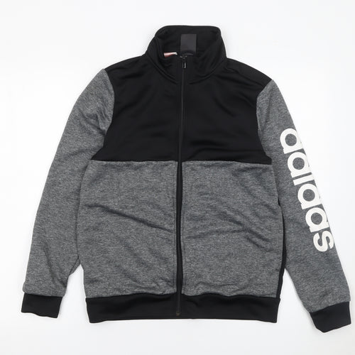 Adidas Boys Grey & Black Track Jacket Size 13-14Y Full Zip Activewear
