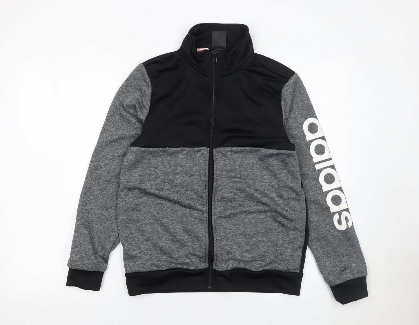 Adidas Boys Grey & Black Track Jacket Size 13-14Y Full Zip Activewear