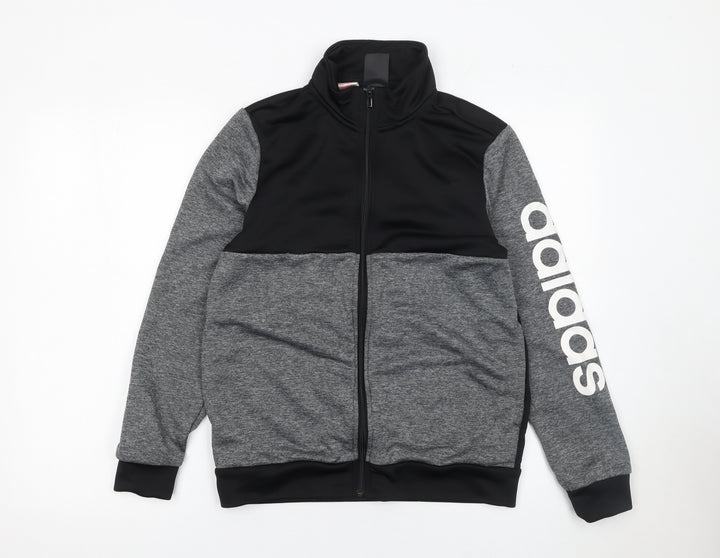 Adidas Boys Grey & Black Track Jacket Size 13-14Y Full Zip Activewear