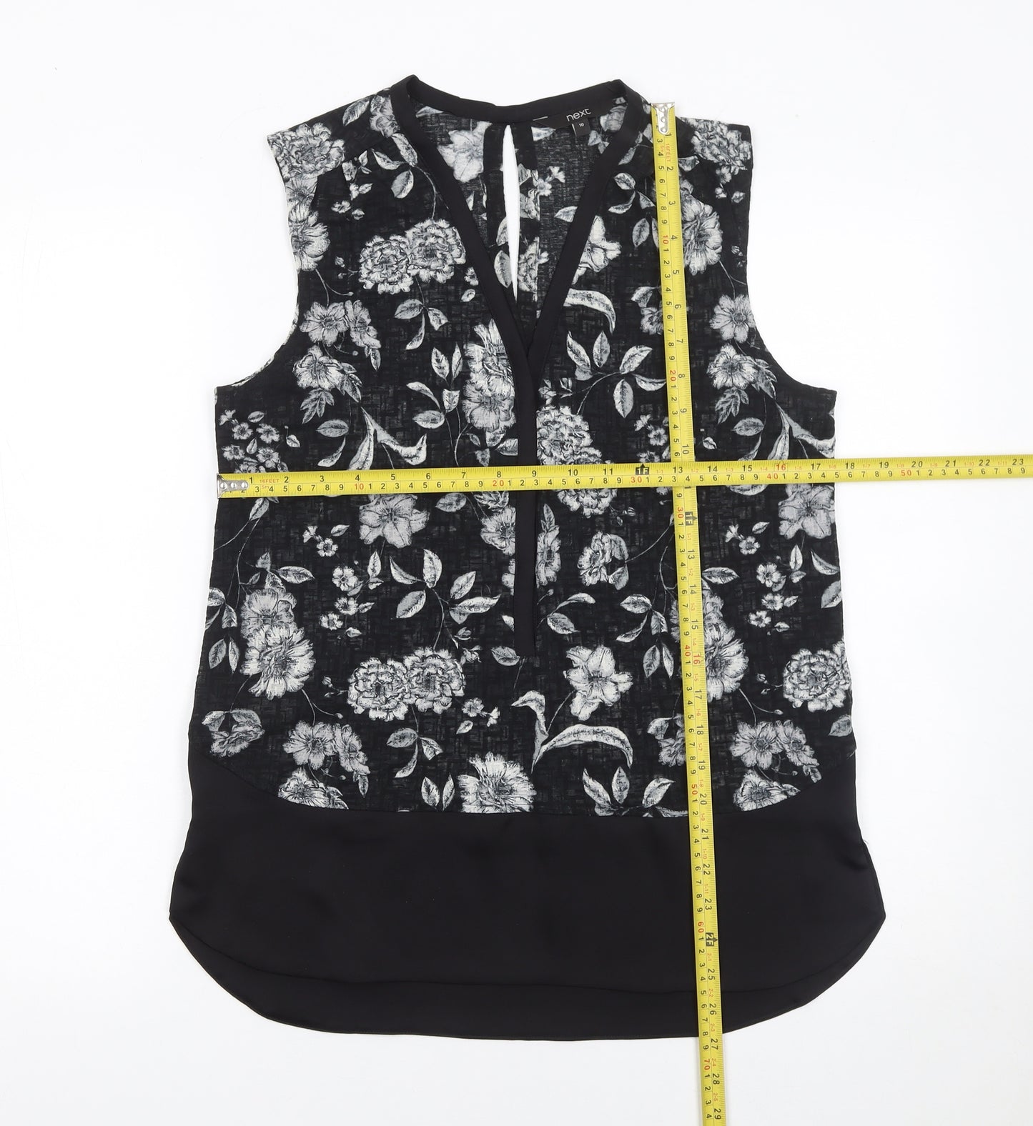 Next Women’s Black Floral Sleeveless Tunic Blouse Size 10