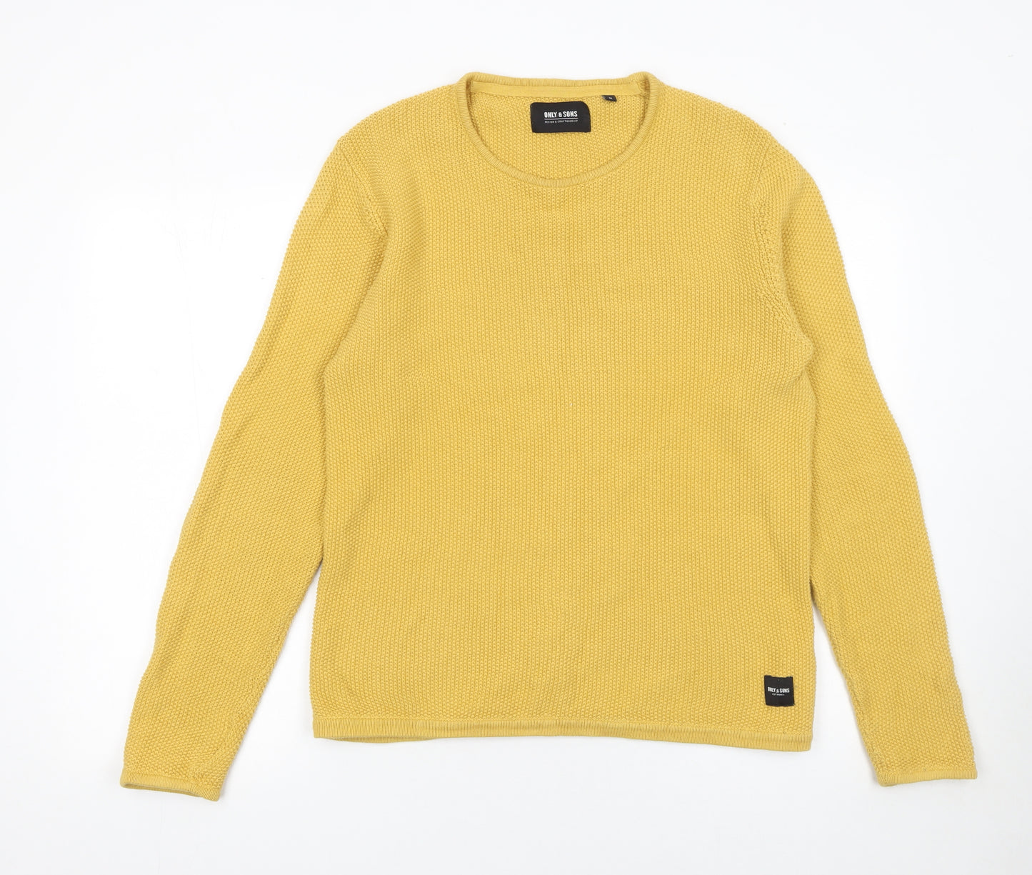 Only & Sons Men's Yellow Cotton Knit Jumper M Crew Neck Pullover