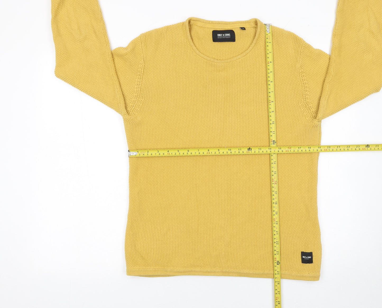 Only & Sons Men's Yellow Cotton Knit Jumper M Crew Neck Pullover