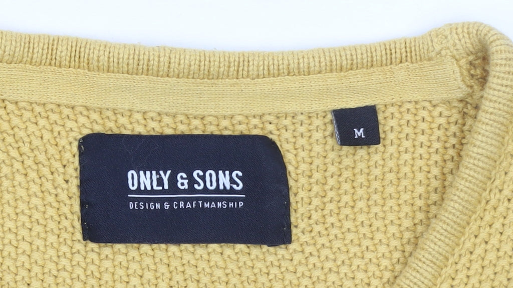 Only & Sons Men's Yellow Cotton Knit Jumper M Crew Neck Pullover
