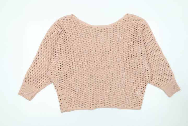 River Island Women’s Beige Open Knit Pullover Jumper UK 14