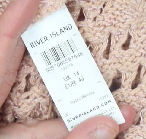 River Island Women’s Beige Open Knit Pullover Jumper UK 14