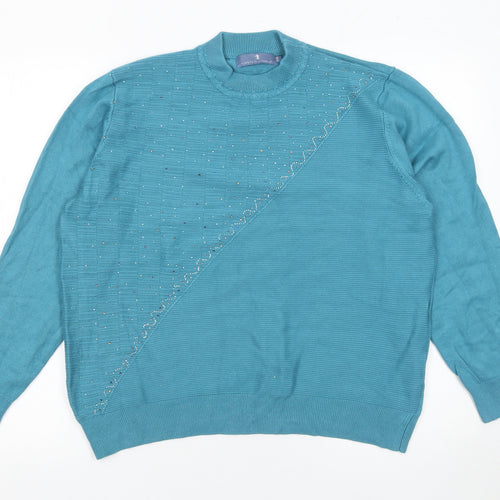 Castle of Ireland Women's Blue Mock Neck Beaded Jumper Size M