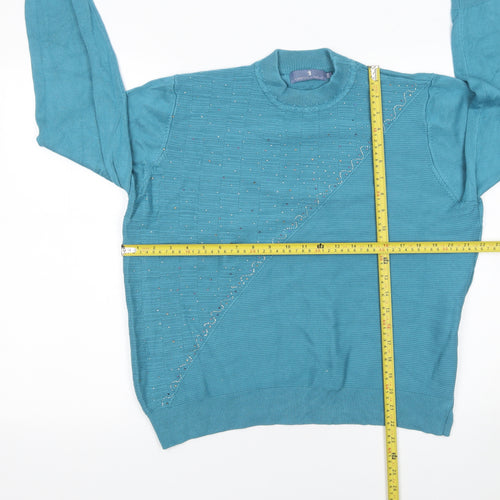 Castle of Ireland Women's Blue Mock Neck Beaded Jumper Size M
