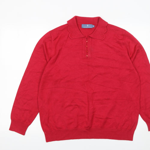 Castle of Ireland Women’s Red Collared Henley Knit Jumper Size 14
