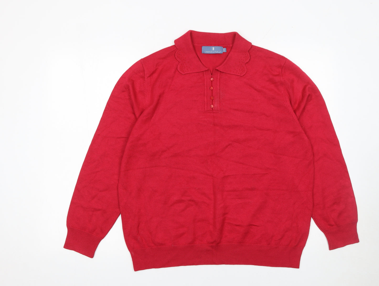 Castle of Ireland Women’s Red Collared Henley Knit Jumper Size 14