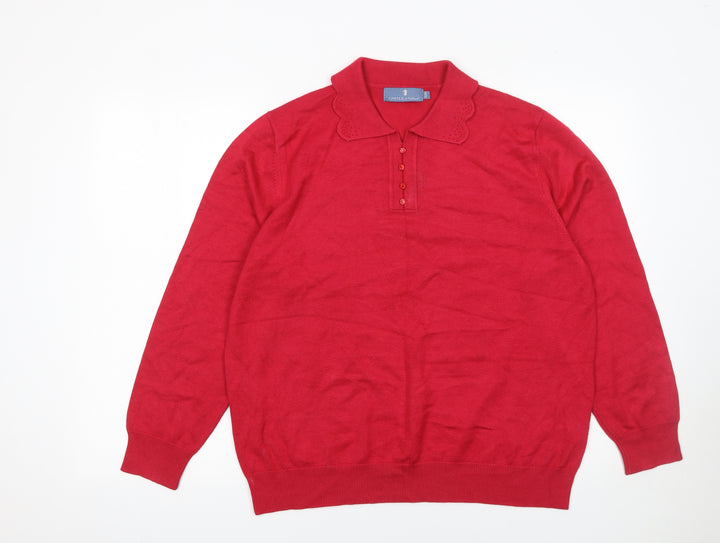 Castle of Ireland Women’s Red Collared Henley Knit Jumper Size 14